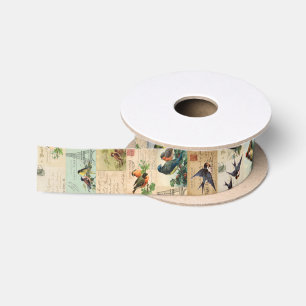 Antike Postkarten Aquarell Vögel Postband Verpacku Satinband