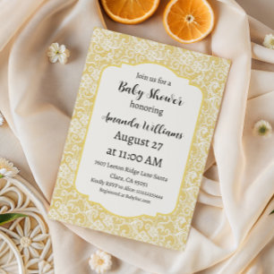 Antike Rahmen Buttergelbe Spitze Baby Shower Einladung