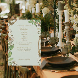 Antike Rahmen Gänseblümchen Sage Hochzeit Einladung