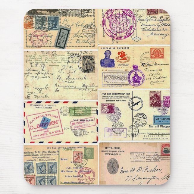 Antike Reise-Postkarten Mousepad (Vorne)