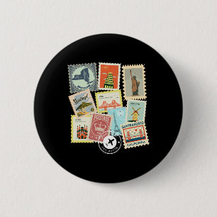 Antike Reise-Postwertzeichen Urlaub Philatelie Button