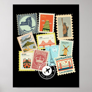 Antike Reise-Postwertzeichen Urlaub Philatelie Poster