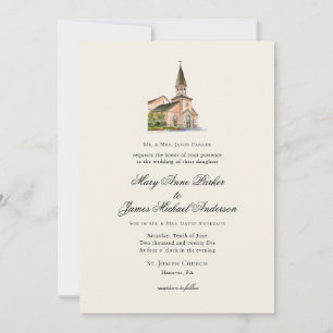Antike religiöse Kirchenhochzeit Ecru Einladung