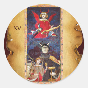 ANTIKE RENAISSANCE TAROTKARTEN 15 / DER TEUFEL RUNDER AUFKLEBER
