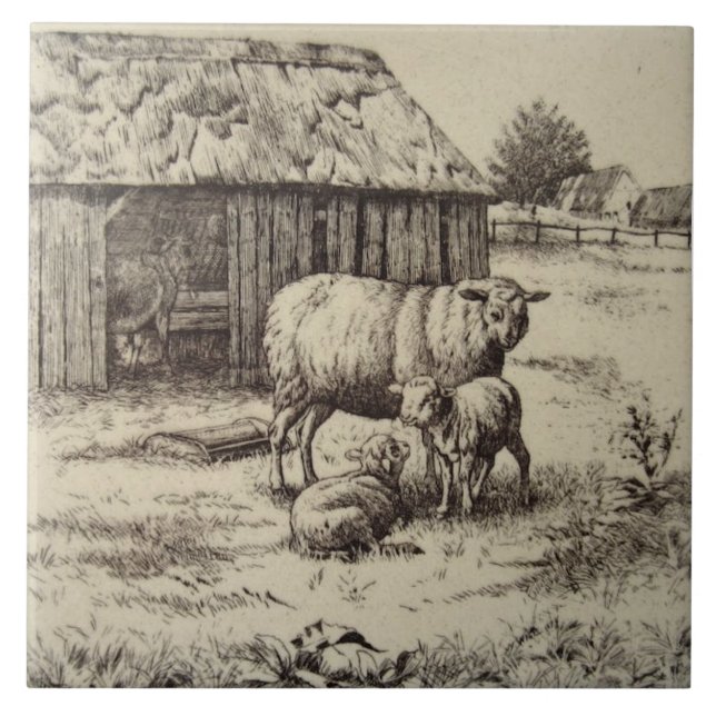 Antike Repro William Wise Sheep Fliese (Vorderseite)