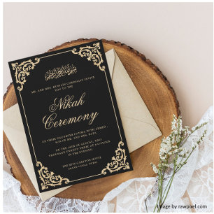 Antike Rokoko stilvolle Schrift schwarze Nikah-Zer Einladung
