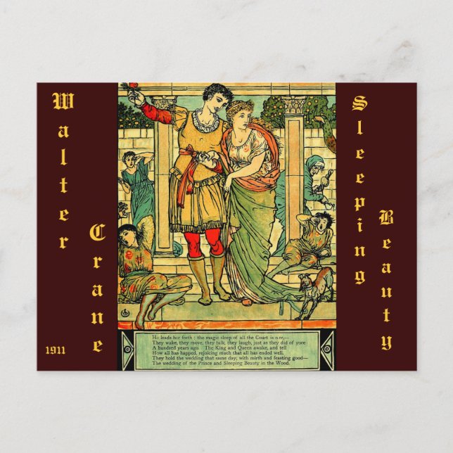 Antike romantische Walter Kranich Schlafen Beauty Postkarte (Vorderseite)