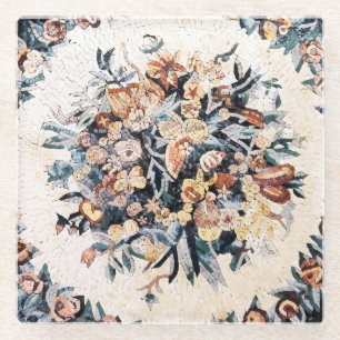 Antike römisch-italienische Elegant Blumenmosaik B Glasuntersetzer