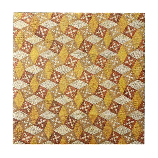 Antike römische Mosaik Braun Gelb Fliese (Vorderseite)