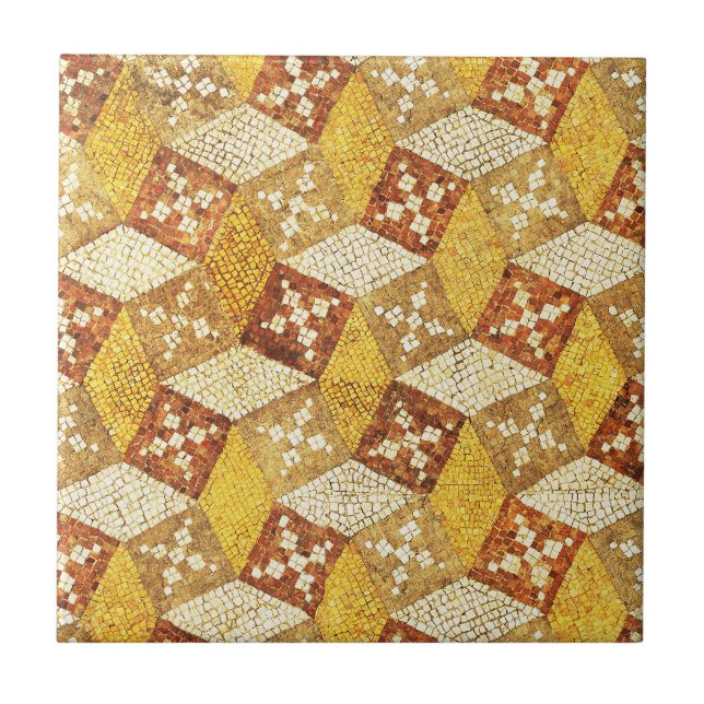 Antike römische Mosaik Braun Gelb Fliese (Vorderseite)