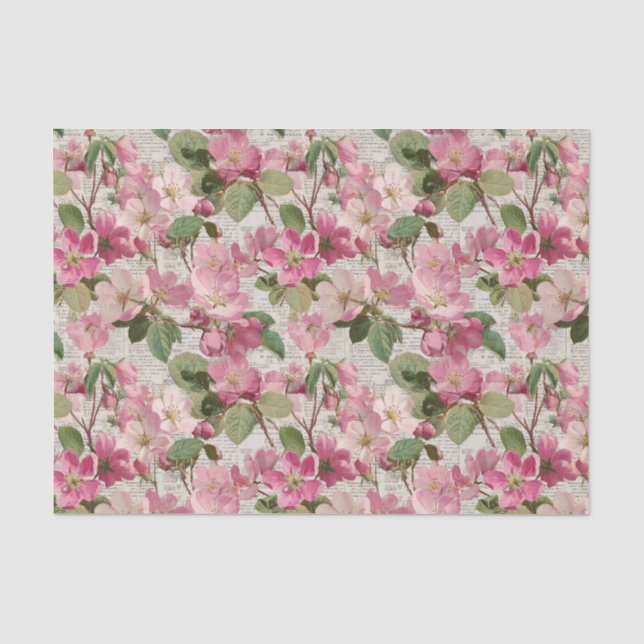 Antike rosa Blumen Decoupage Seidenpapier (Vorderseite)
