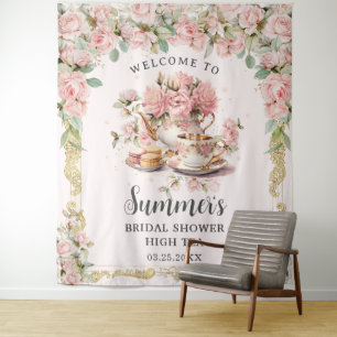 Antike rosa Blumen Hoch Tee Party Braut Dusche Wandteppich