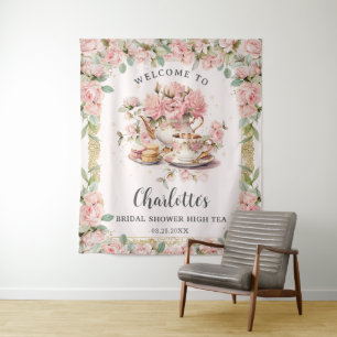 Antike rosa Blumen Hochzeits-Baby-Teaparty Brautpa Wandteppich