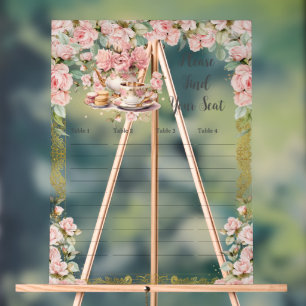 Antike Rosa Blumen-Teeparty-Baby-Braut-Sitzordnung Acrylschild