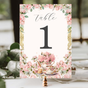 Antike rosa Blumen-Teeparty-Baby-Brautjungfer-Show Tischnummer