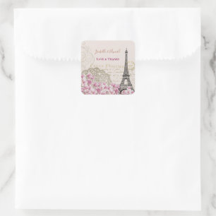 Antike rosa Blüten Paris Eiffelturm Hochzeit Quadratischer Aufkleber
