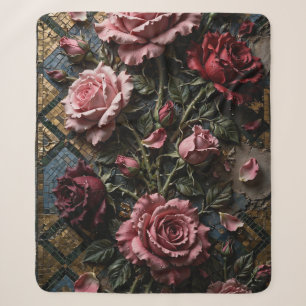 Antike rosa-burgunderrote 3D-Rosen-Wurfdecke Sherpadecke