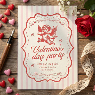 Antike Rosa Creme Cupid-Bogen Herz Valentins- Kuns Einladung
