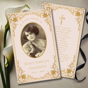 Antike rosa goldene Funeralien Gedenk- Gebet Karte
