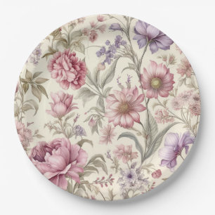 Antike rosa lila Blumen Papierplatte Pappteller