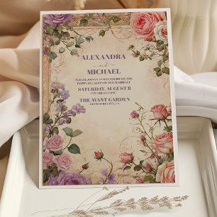 Antike rosa lila Rosen Blumenhochzeit Einladung