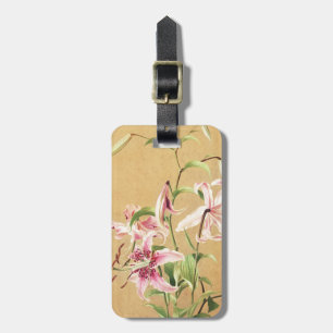 Antike rosa orientalische Lilie botanische Blumenk Gepäckanhänger