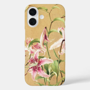 Antike rosa orientalische Lilie botanische Blumenk iPhone 16 Hülle