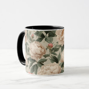 Antike Rosa Pfingstrosen-Creme-Blumenmuster Tasse