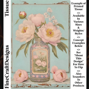 Antike rosa Pfingstrosen Glas Gefäß CT5 Decoupage Seidenpapier