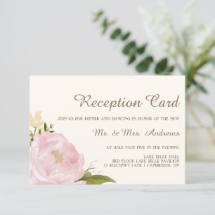 Antike rosa Pfingstrosen Hochzeitsempfangskarte Begleitkarte