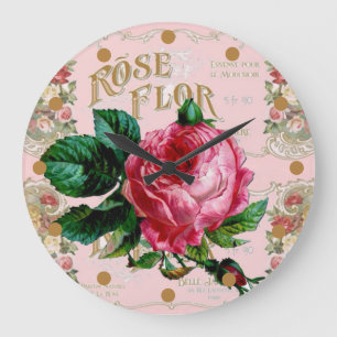 Antike rosa Rose Parisian Shabby Chic Große Wanduhr