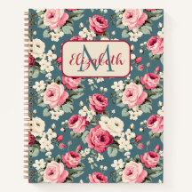Antike rosa Rosen auf tiefblauem Monogramm