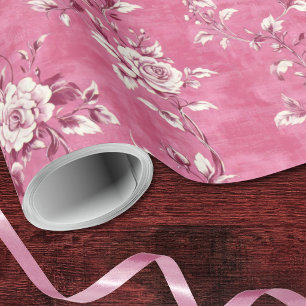 Antike rosa Rosen-Blumen-Chinoiserie-Decoupage Geschenkpapier