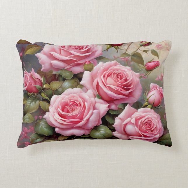 Antike rosa Rosen Dekokissen (Vorderseite)