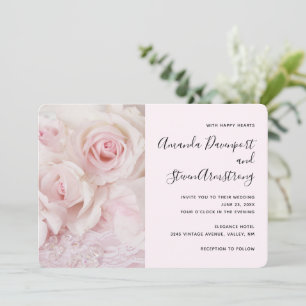 Antike rosa Rosen & elegante Spitze - Hochzeit Einladung