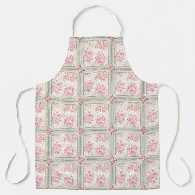 Antike rosa Rosen Patchwork Schürze (Vorderseite)