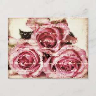 Antike rosa Rosen Postkarte