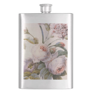 Antike rosa Rosenblüten von Redoute. Flachmann