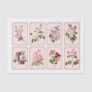 Antike rosa rote Rose Blumen mit 8 Rahmen Decoupag Seidenpapier