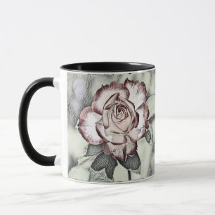 Antike rosa rote Rose Zeichnung Tasse