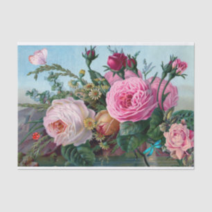 Antike rosa, rote Rosen und Blumenkäfer Seidenpapier
