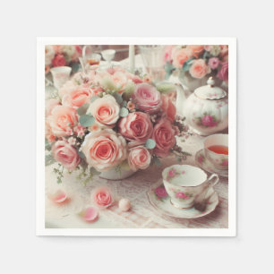 Antike rosa Teekanne Rose floral Serviette