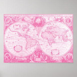 Antike rosa Welt Poster
