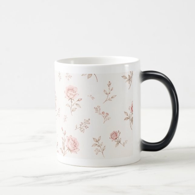 Antike rosafarbene Rosen-Blumenmuster-Kaffeetasse Verwandlungstasse (Rechts)