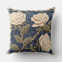 Antike Rose bestickte Spitze Denim Kissen Kissen