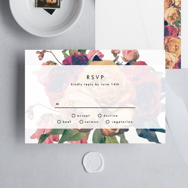 Antike Rose Botanische Fete Wedding RSVP Card (Von Creator hochgeladen)