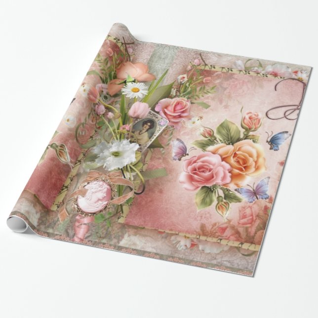 Antike Rose Geschenkpapier (Ungerollt)
