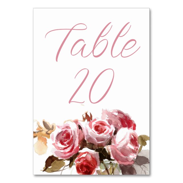 Antike Rose Hochzeitsempfang in Aquarell Rosa Tischnummer (Vorderseite)