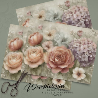 Antike Rose in romantischen Rosa-Pfirsich-Dekoupag Seidenpapier