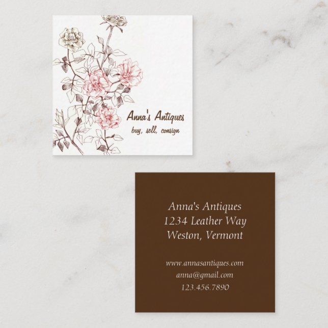 Antike Rose Mauve Chocolate Brown Quadratische Visitenkarte (Vorne/Hinten)